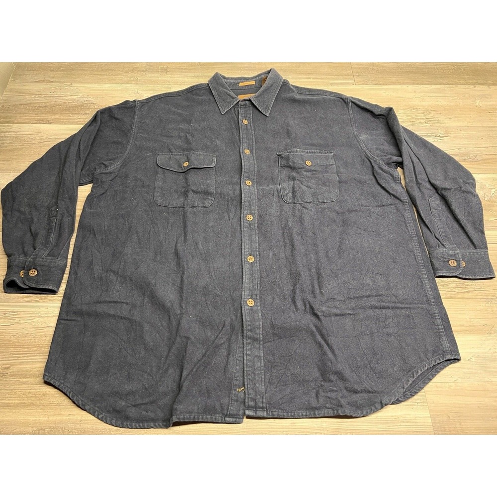 Vintage St Johns Bay Flannel Chamois Cloth Button Up Shirt Mens Sz 2XL Navy Blue